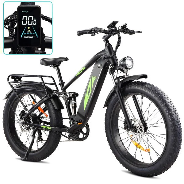 Electric Bike for Adults 1000W, 48V 17.5AH Battery Adult Electric Bicycles, 26 Fat Tire Full Suspension Ebike, 28MPH Mountain Beach E Bike, 7 Speed, 60Miles Range, UL Certified