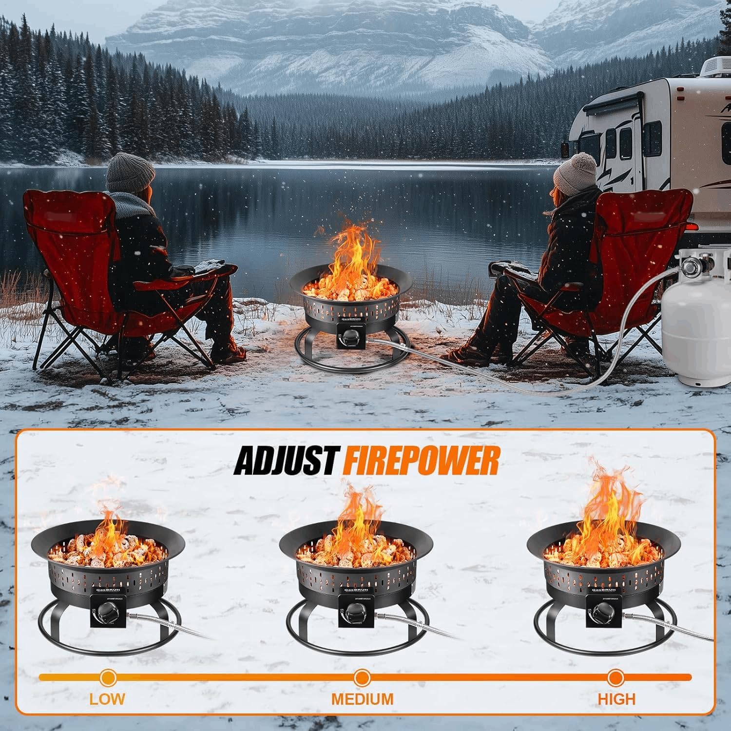 GasBRUH 19�� Outdoor Portable Propane Fire Pit with Grill Grate, Cover&Carry Kit,Fireplace,60,000 BTU Camping Propane Firepit,Portable Gas Fire Pit for Outside Patio,Camping,RV,Smokeless Gas Firebowl