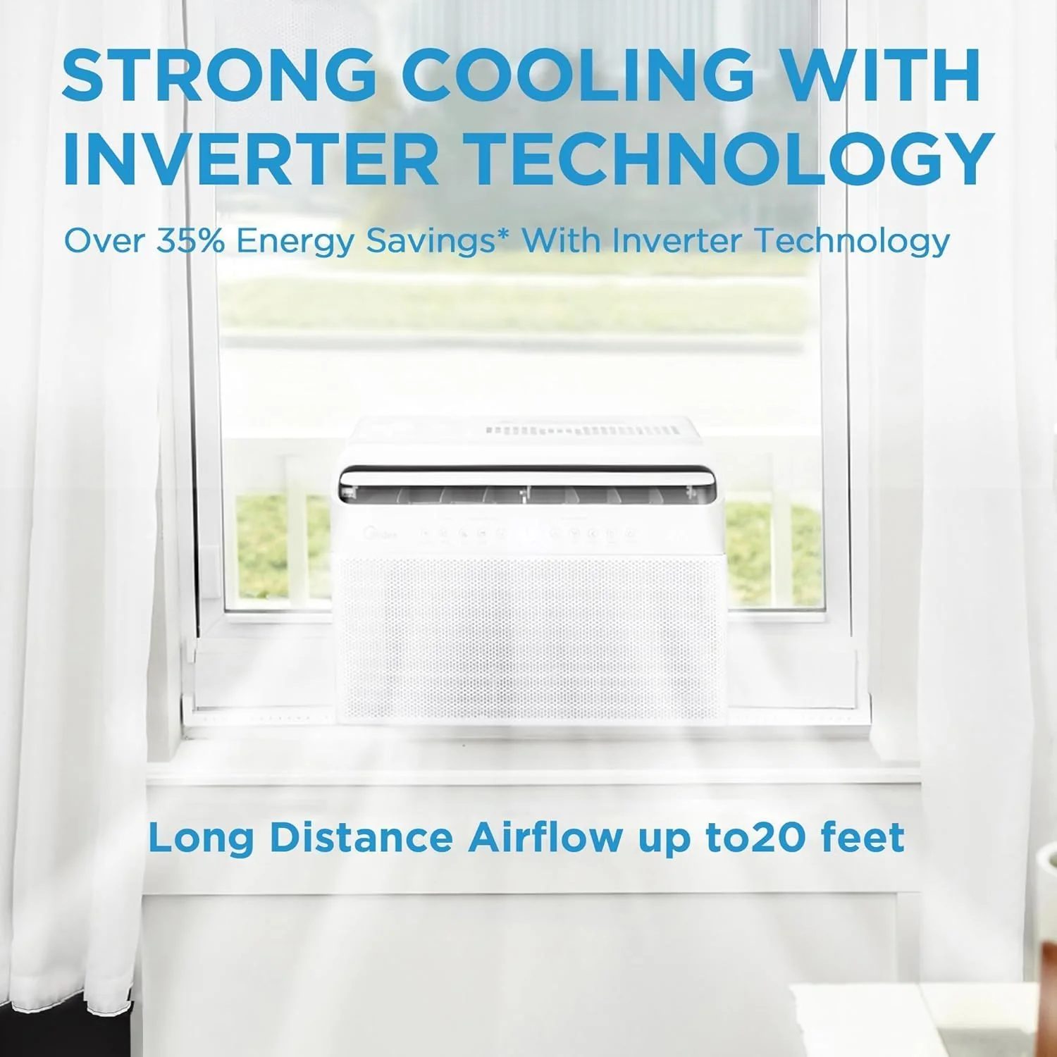 Midea 12,000 BTU U-Shaped Smart Inverter Window Air Conditioner–Cools up to 550 Sq. Ft.