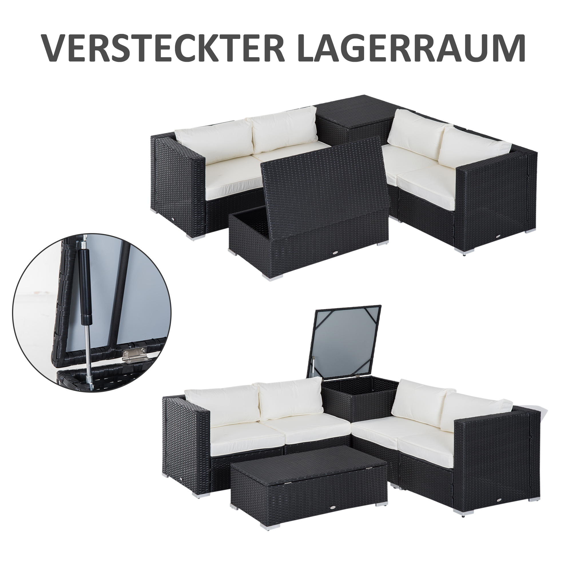 Outsunny tuinmeubels 6-delig Staal zwart + cr��me