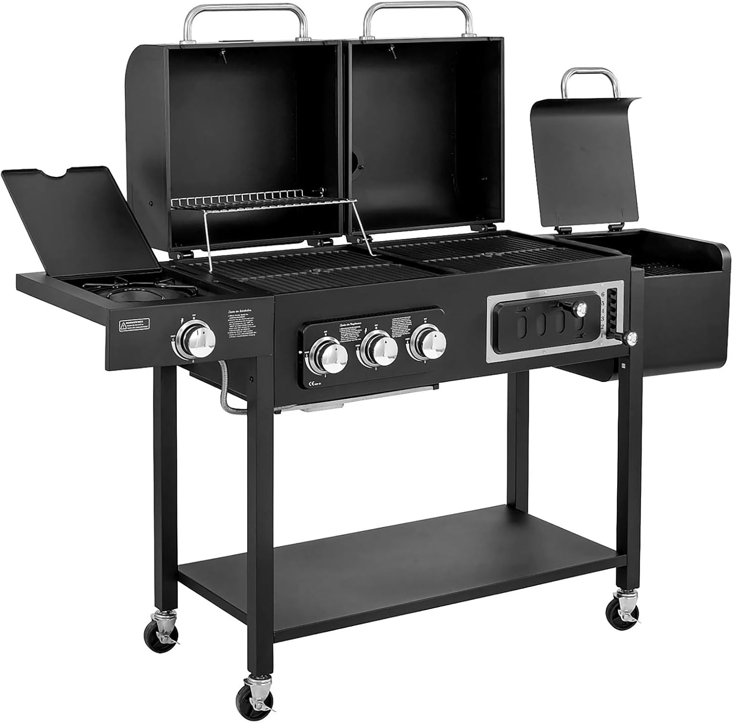 TAINO HERO DUO Gasgrill Holzkohlegrill Smoker Kombigrill Grillwagen 2 in 1 System BBQ Grill Kombistation Gas Kohle schwarz