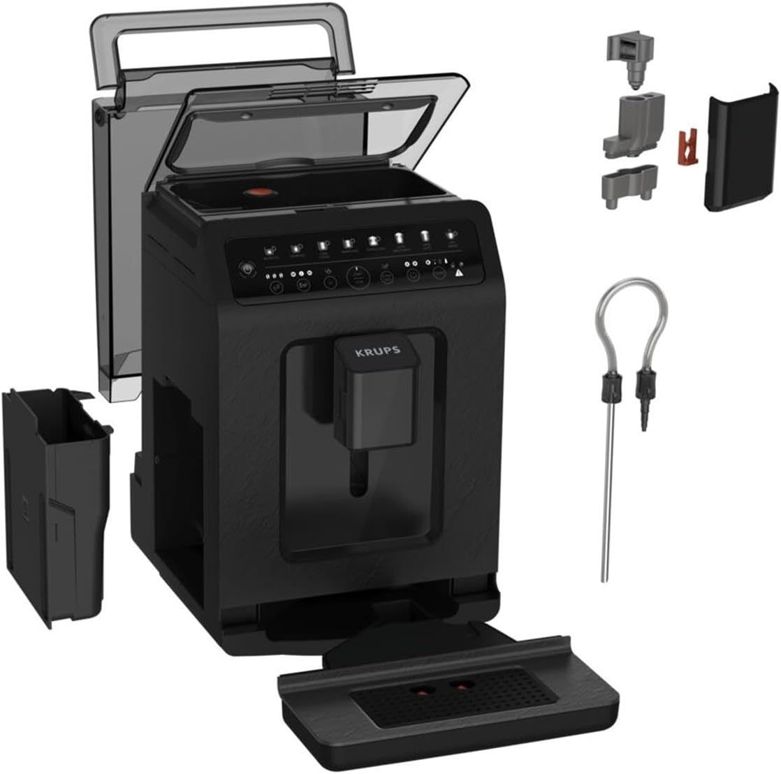 Krups Evidence ECOdesign Kaffeevollautomat mit Milchschlauch, 8 Getränke, 2-Tassen-Funktion, Recyceltes Material, Kaffeemaschine, Weiß/Schiefer, EA897A10