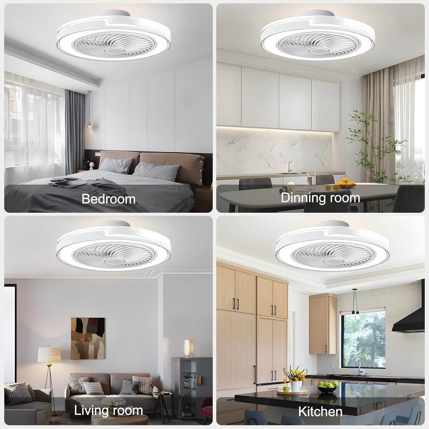 50cm Moderne Ventilateur Plafond Silencieux avec Lumiere, Dimmable LED Plafonnier Ventilateur Lampe avec Telecommande,6 Vitesse du vent,3 Température(3000K-6500K), pour Chambre,Salon,Cuisine,Minuterie