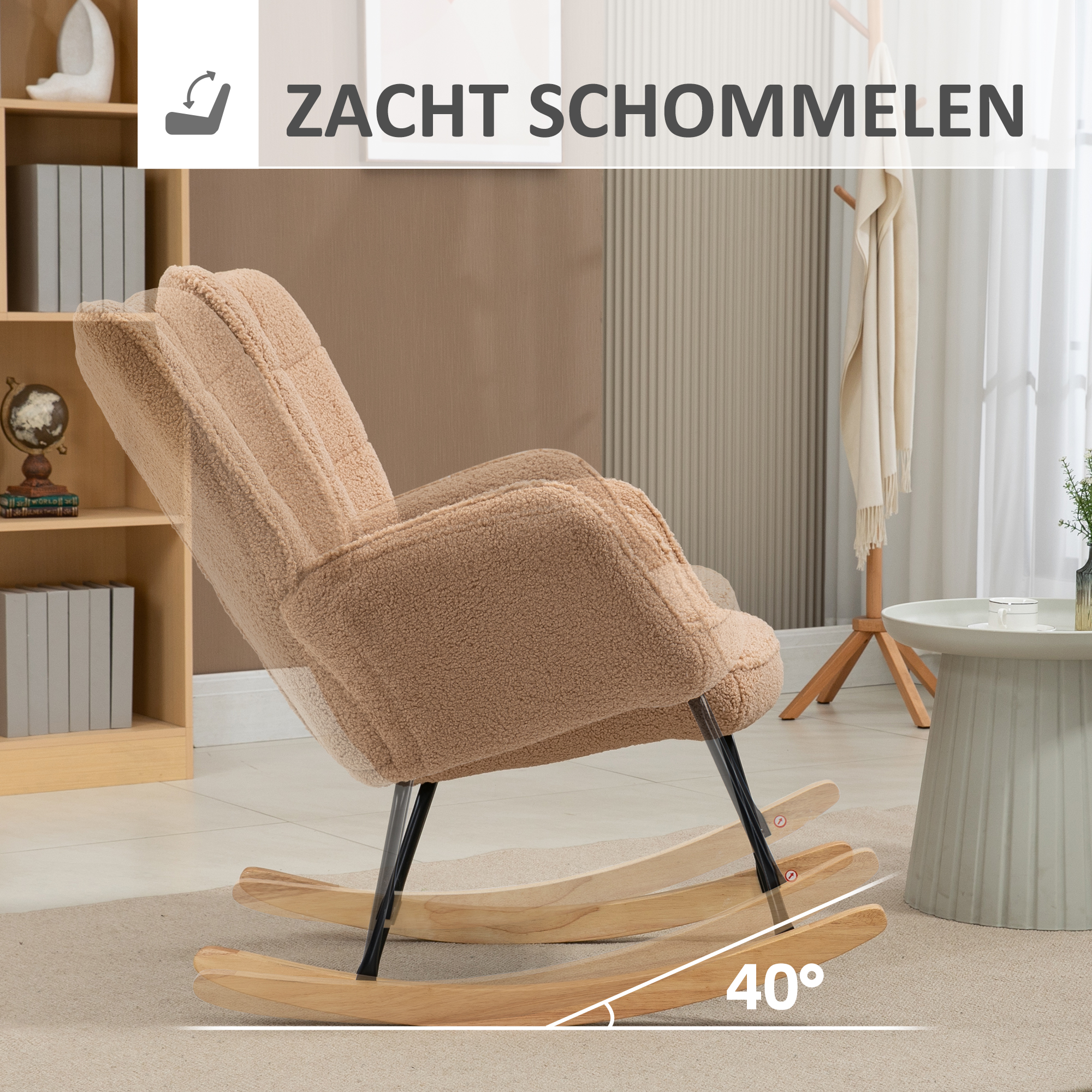 Schommelstoel in Retro-Design, Massief Hout, Stoel, Relaxstoel, 92 cm x 71 cm x 101 cm, Bruin