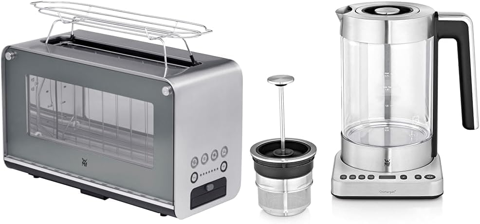 WMF Lono Toaster Glas mit Brtchenaufsatz, 2 Scheiben, XXL, motorisierte Toastaufnahme, Aufwrm-Funktion, 7 Brunungsstufen, Toaster edelstahl matt