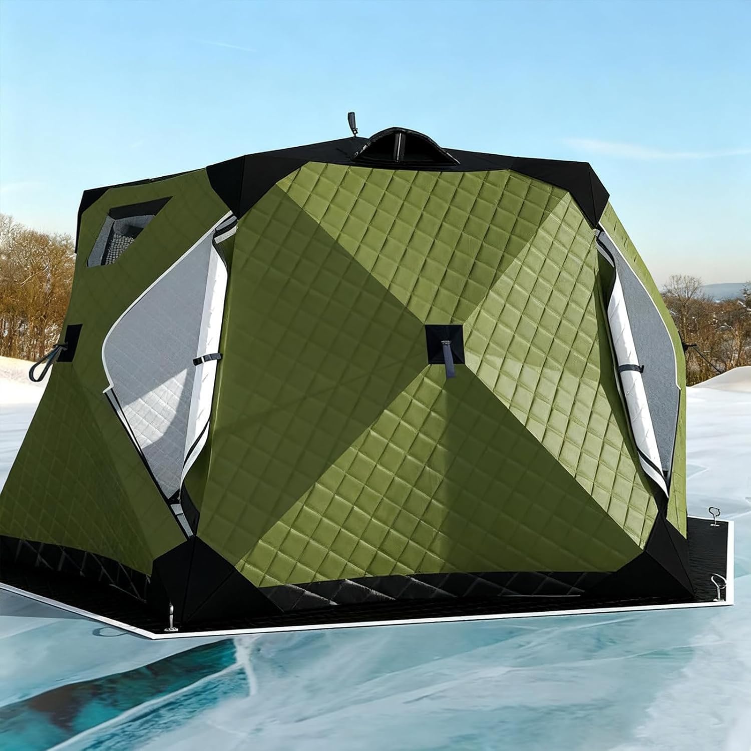 Instant Pop Up Eisangeln Shelter Isoliertes Sechseck Zelt für 6-10 Personen mit Herd Jack Portable Shanty