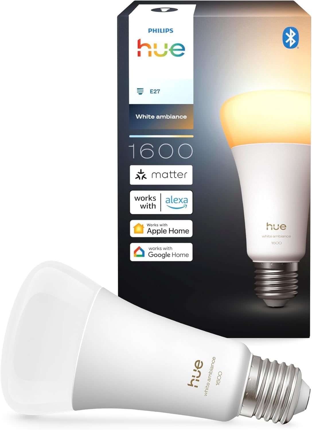 Hue Bundle – 4 x weiße Ambiance 1600 A67 E27 Smart-Leuchtmittel, extra hell, dimmbar, warmes bis kühles Licht, App- und Sprachsteuerung, funktioniert mit Alexa, Google Home und HomeKit