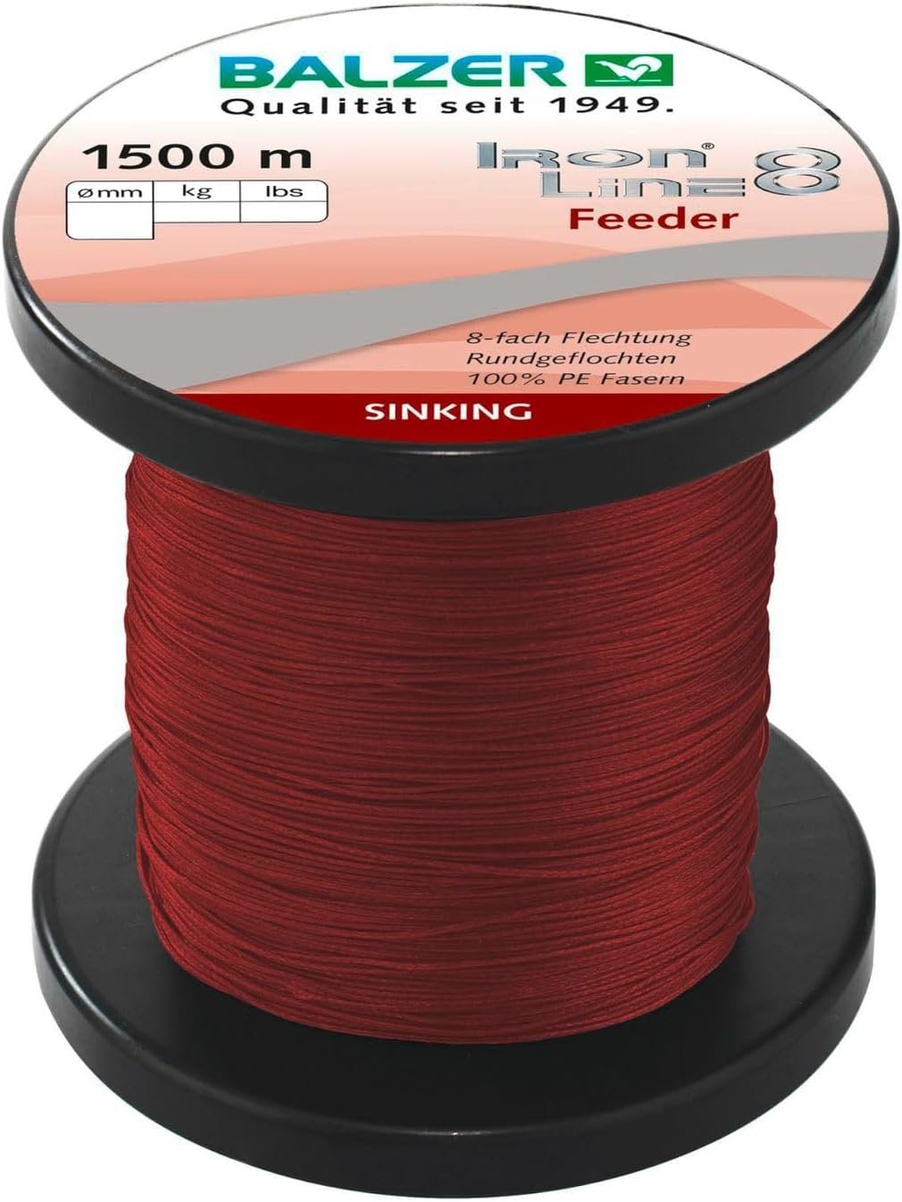 Balzer Iron Line 8 Feeder dunkelrot - 1500m geflochtene Angelschnur, Durchmesser/Tragkraft:0.08mm / 7.2kg