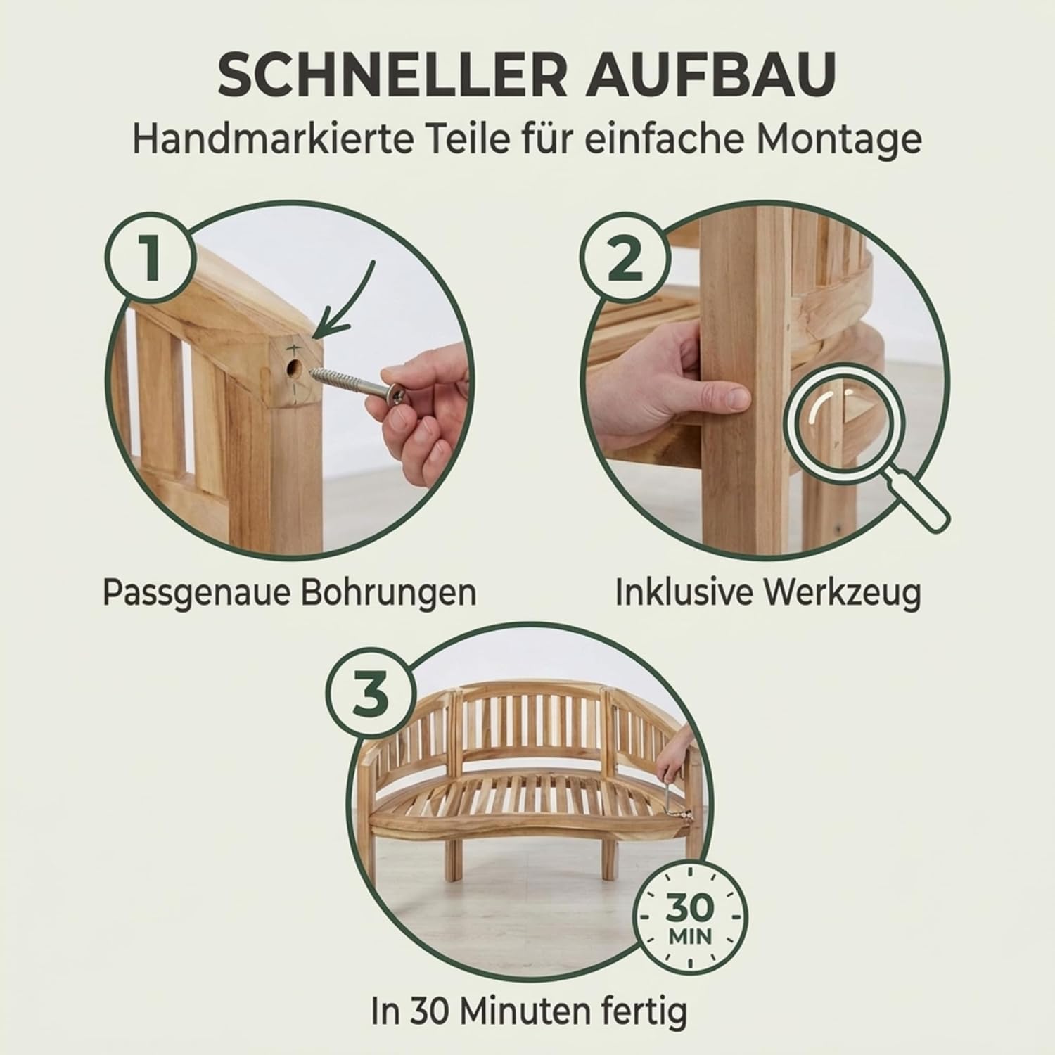 SAM 2-Sitzer Bananenbank Banana, 120 cm Sitzbank, Teak-Holz, Massive Holzbank, ideal für den Balkon oder Garten