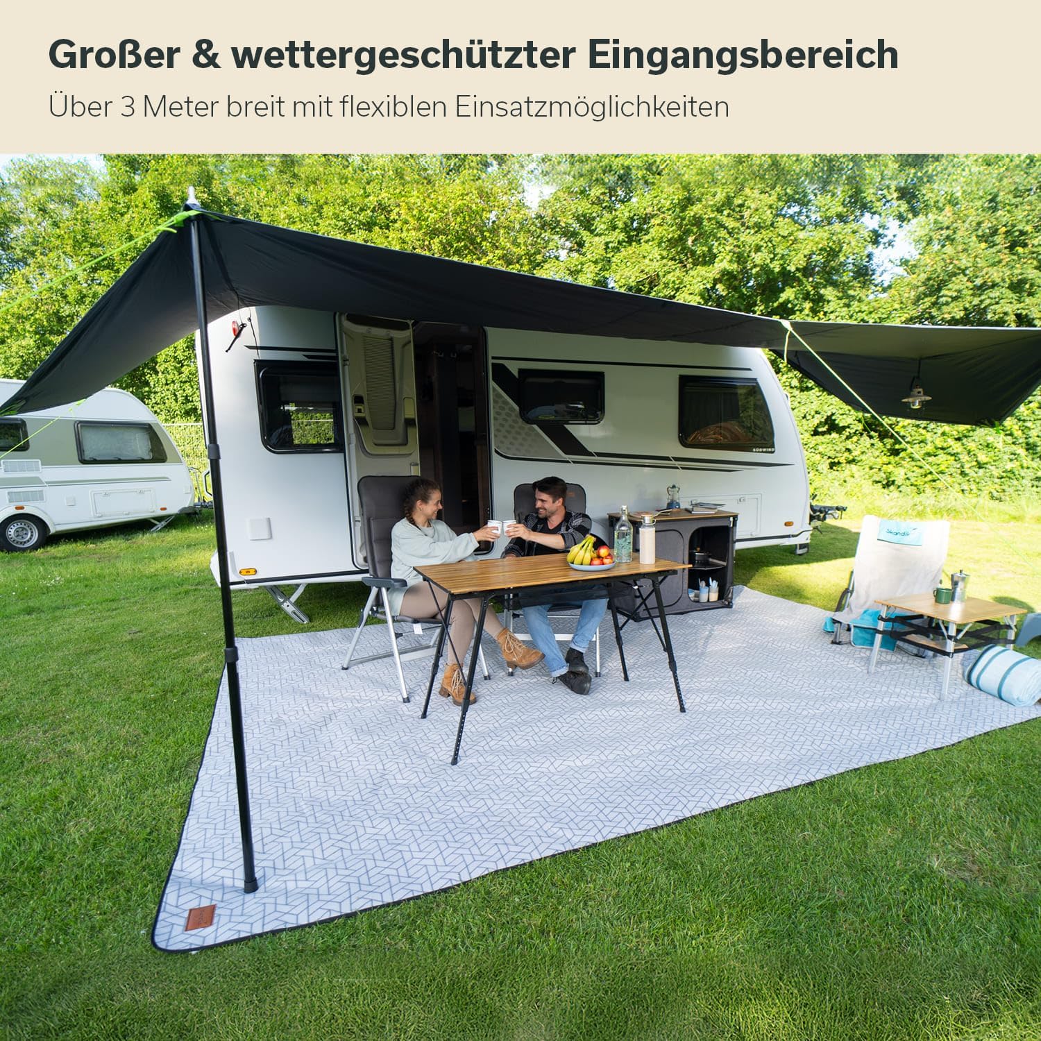 Skandika Vordach Freeway 300x300 | Sonnensegel mit Keder, Caravan Tarp, Markise für Wohnwagen, Sonnendach, Vorzelt, UV-Schutz 50+, 3000 mm Wassersäule, Sonnenvordach | Wohnmobil, Camper, Bus