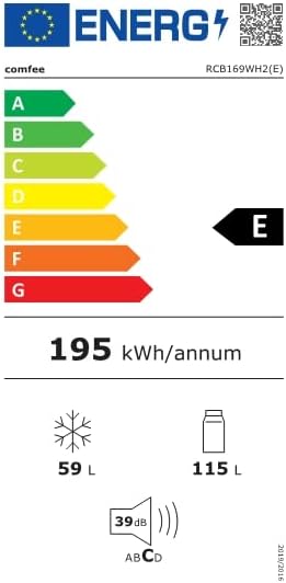 Comfee RCB169DK2(E) Fridge/Freezer Combination, 150 cm Height, Low Frost, Adjustable Fridge Temperature, LED Light, 195 kWh per Year, Fridge Capacity 115 L, 59 L Freezer, Black