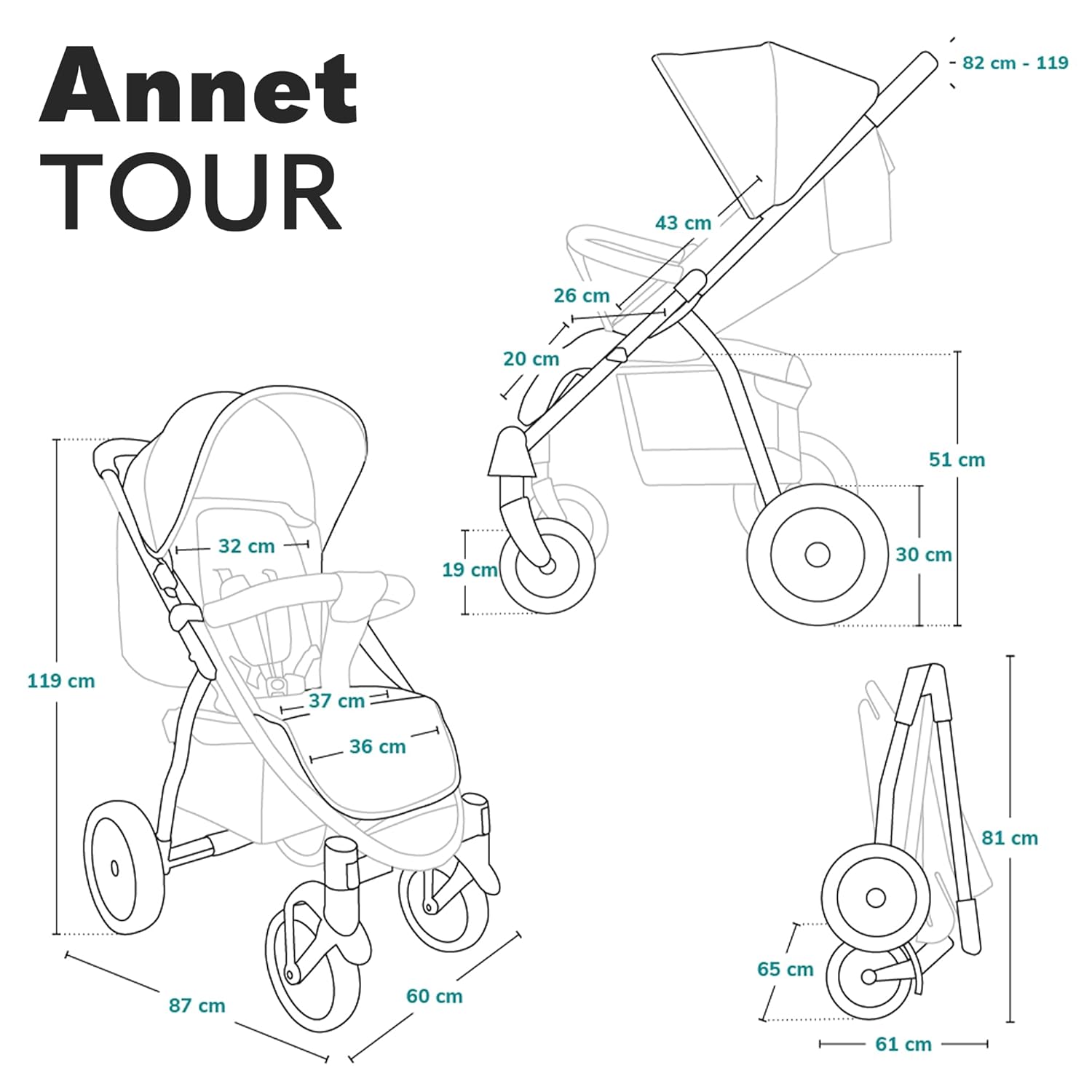 LIONELO Annet Plus Buggy bis 22 kg mit Liegefunktion, Kinderwagen klein zusammenklappbar mit Zubehör, Eva-Schaum-Räder, Moskitonetz, Fußdecke Getränkehalter, Korb
