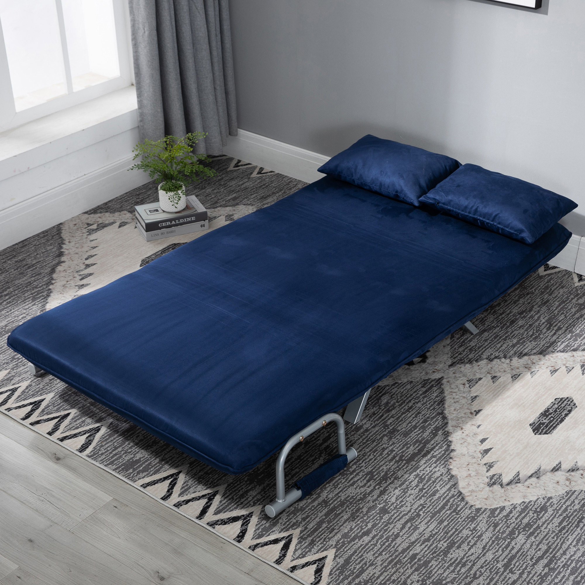Slaapbank, 5-voudig verstelbaar, su��de-imitatie, metalen frame, incl. kussen, Marineblauw