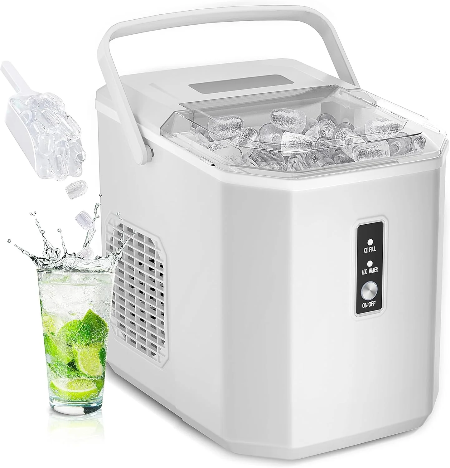 EUHOMY LunaArc Crescent Ice Maker Countertop. 16Pcs Ready in 12Mins. 1600Pcs/Day. Auto Deep Cleaning. Timer. Adjustable Ice Thickness. Portable Ice Cube Maker for Whiskey/Coffee/Soft Drinks
