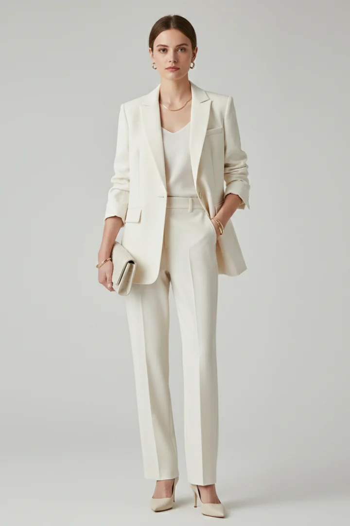 Damen Blazer Set Zweiteiler | Taillierter Blazer und Stoffhose mit geradem Bein | Elegantes Business Outfit f��r Damen