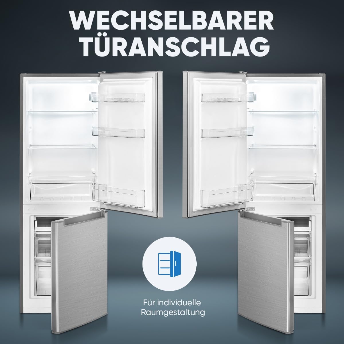 Bomann® Kühlschrank mit Gefrierfach | Energieklasse C | 143cm | Kühl Gefrierkombination leise 40 dB | 3 Ablagen & 2 Schubladen | Türanschlag wechselbar | 173L Kühlgefrierkombi | KG 7359 inox