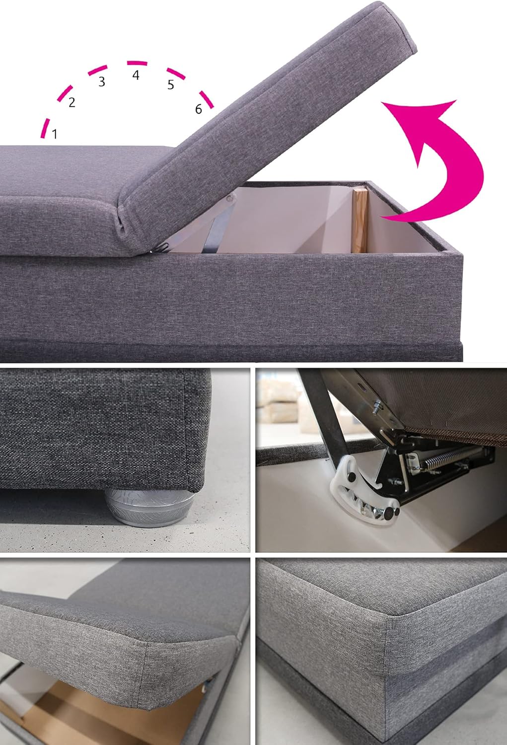 Bett Andre 90x200cm mit Bettkasten - Sofa, Schlafsofa, Regulierbarer Rückenlehne, Bettgestell, Schlafzimmer, Kinderzimmer (Braun (Sawana 16 + 27))
