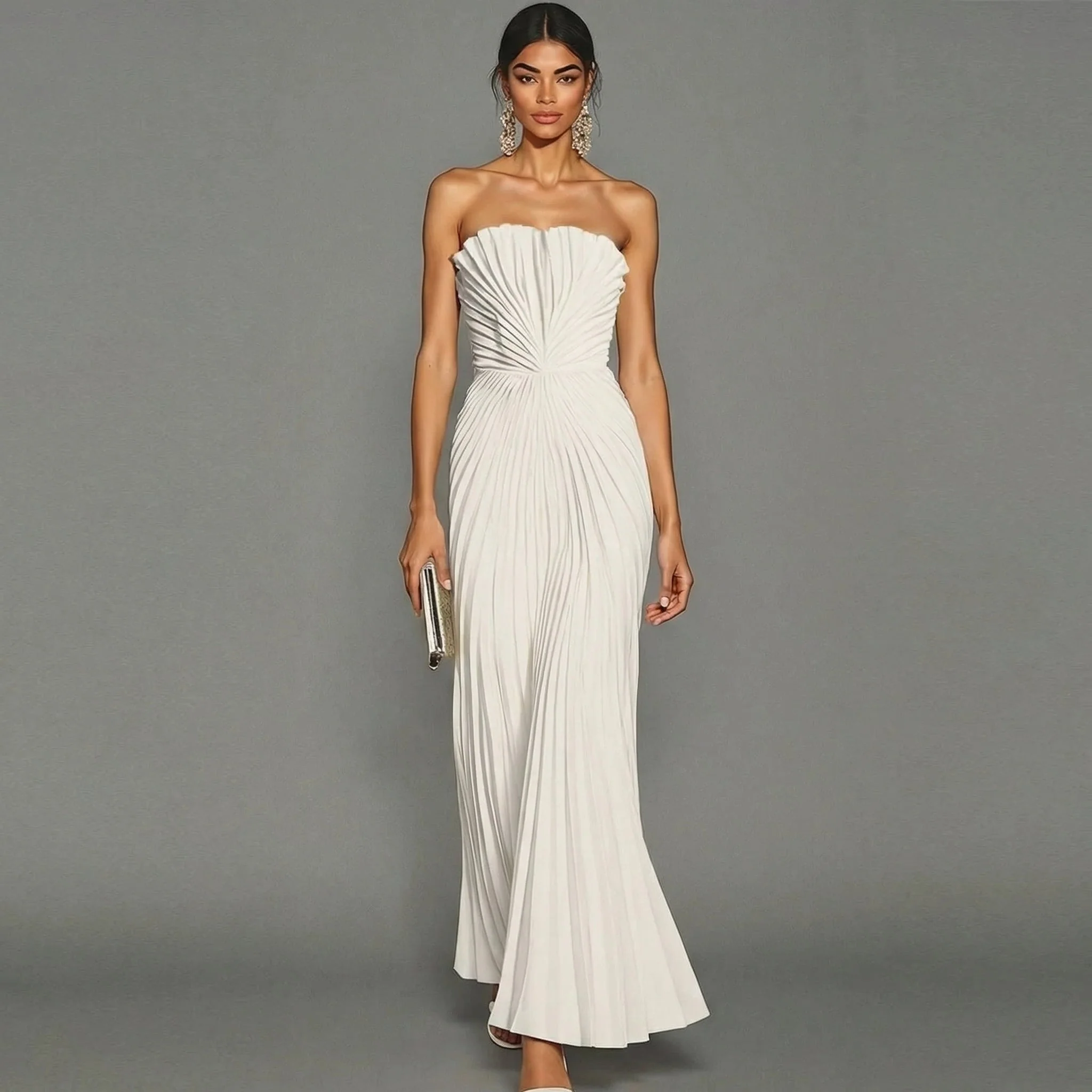 Plissiertes tr?gerloses Maxikleid f��r Damen - Elegant & Festlich