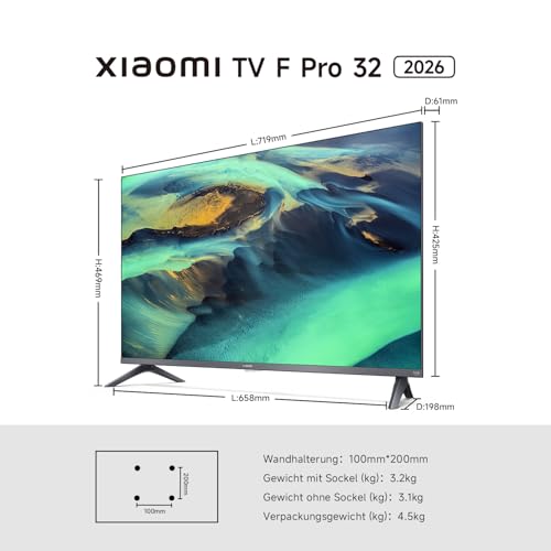 Xiaomi TV F Pro 32, 32 inch (81 cm), QLED, Smart TV, Fire OS7, Triple Tuner DVB-C/S/S2/T/T2, Dolby Audio?, DTS Virtual:X, DTS-HD, spraakbediening met Alexa, compatibel met Apple AirPlay