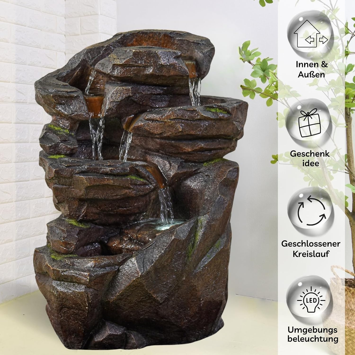 XL Gartenbrunnen Wasserfall Niagara - Natural Waterfall Fountain Outdoor and Indoor - Zen and Decorative Ambiance in Your Outdoor Area - Stone Imitation - H 70 cm - Zen'Light, H71