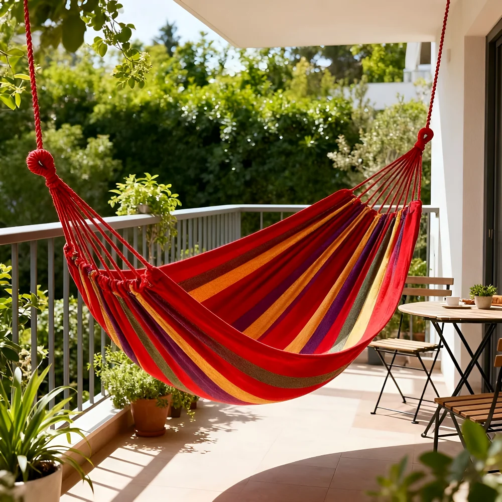 Outdoor H?ngematte aus Baumwolle | Belastbare Doppelh?ngematte bis 205kg f��r Garten und Camping | Inklusive Befestigungsset