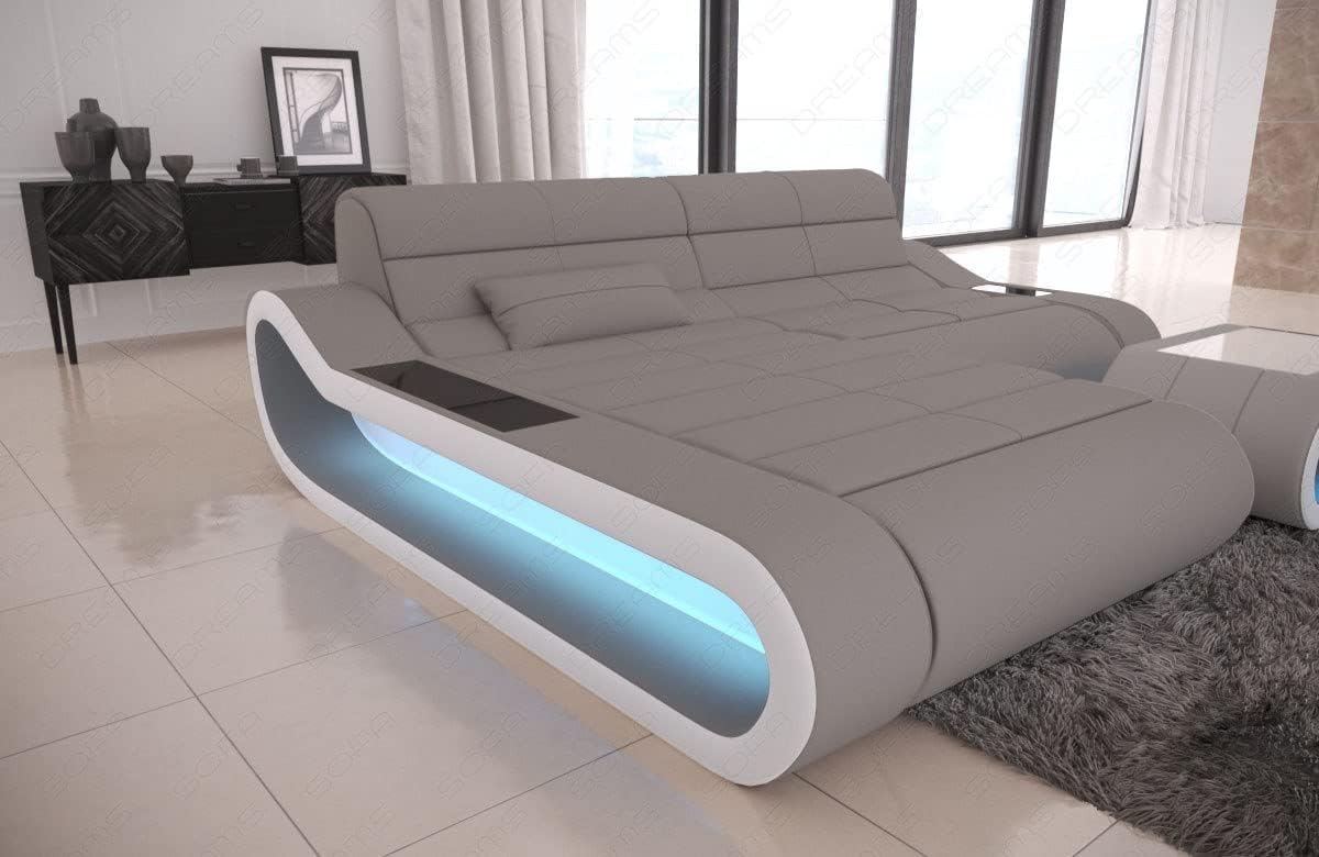Sofa Dreams Ecksofa Concept kurz - mit LED Beleuchtung, Ottomane/Mikrofaser/Ausrichtung wählbar (Ottomane Links, Weiss-Hellgrau)