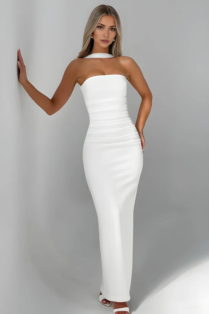 Tr?gerloses Maxi-Bodycon-Cocktailkleid f��r Damen mit Schal