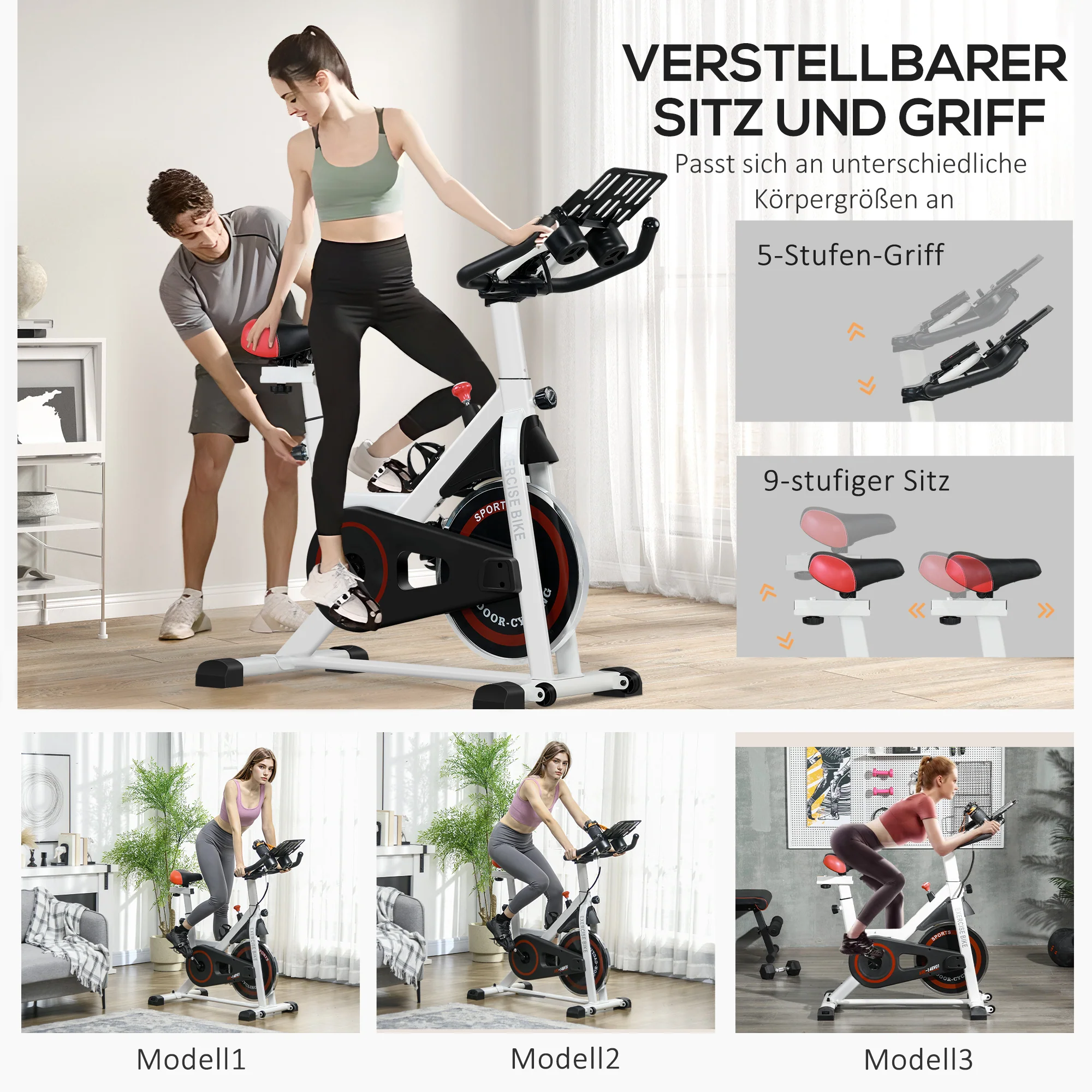 HOMCOM Ergometer, Verstelbare Weerstand, tot 120 kg, Staal, L103xB53xH100-114cm, Wit/Zwart