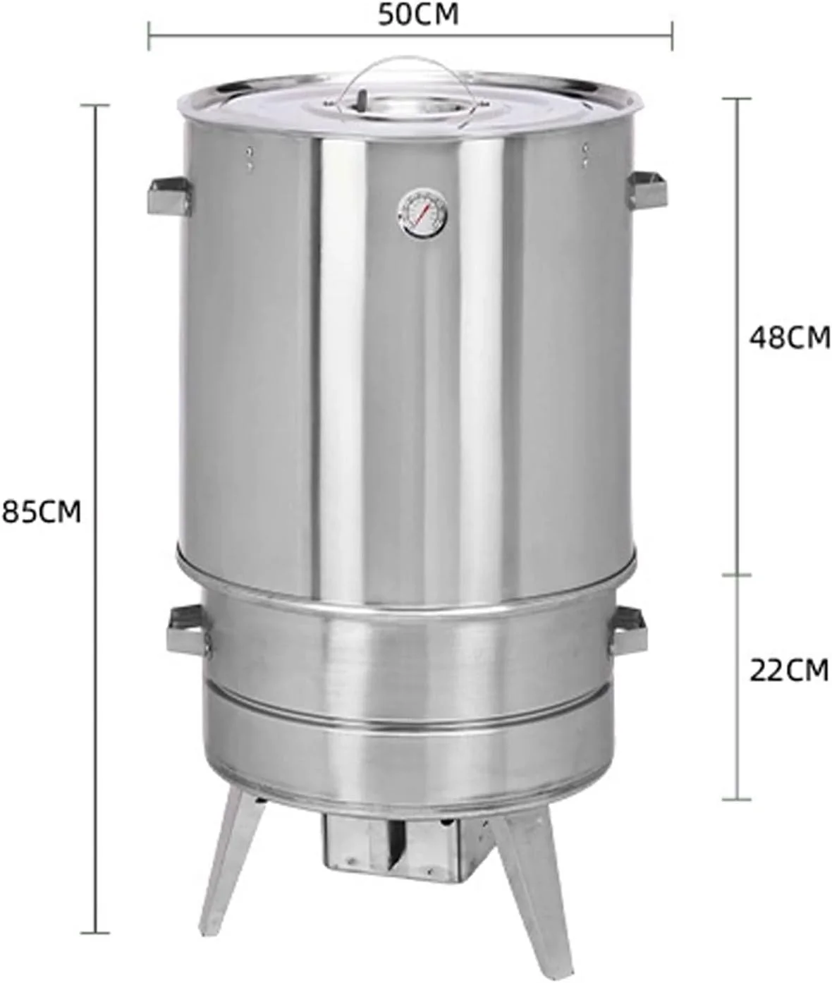 Ahumador Barril Asador De Carne Material De Acero Inoxidable Asador De 360° Incluye Termómetro Y Recipiente para Cenizas 50 Cm De Diámetro Parrillero
