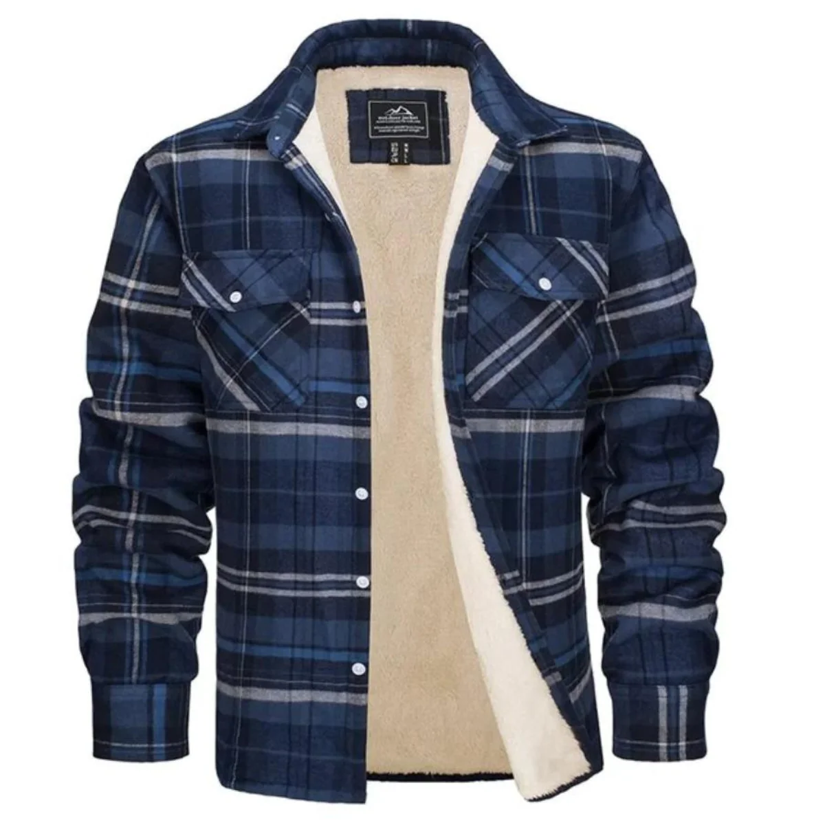 Herren-Hemdjacke mit Sherpa-Futter und Karomuster | Warme Flanell-��berhemdjacke mit Karomuster