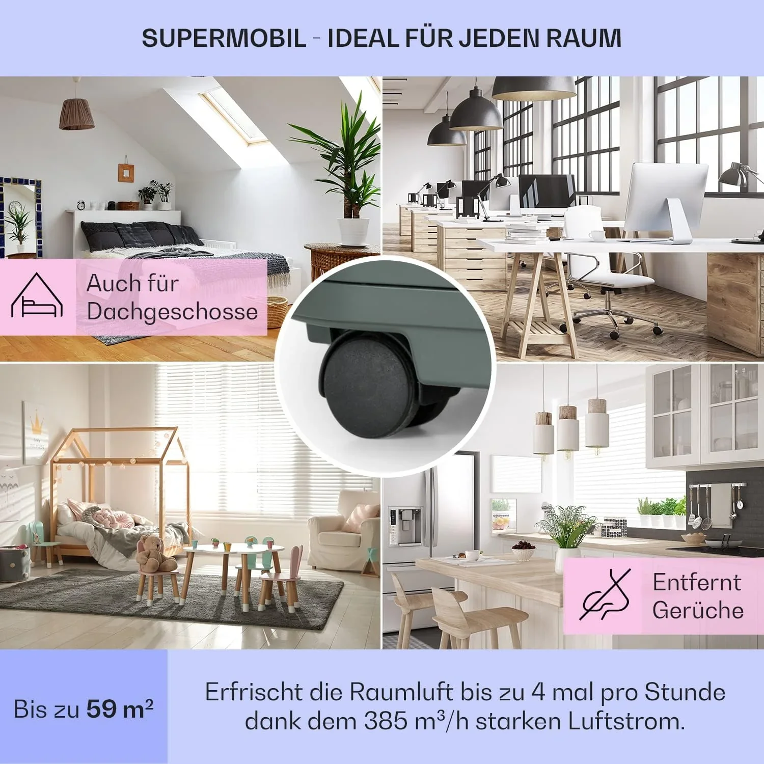 Klarstein Mobile Klimaanlage mit Abluftschlauch, 5-in-1 Klimager?t, Ventilator, Luftentfeuchter, Luftreiniger & Nachtmodus, App-Steuerung, Kleine & Portable, f��r Wohnung & B��ro, 12000 BTU