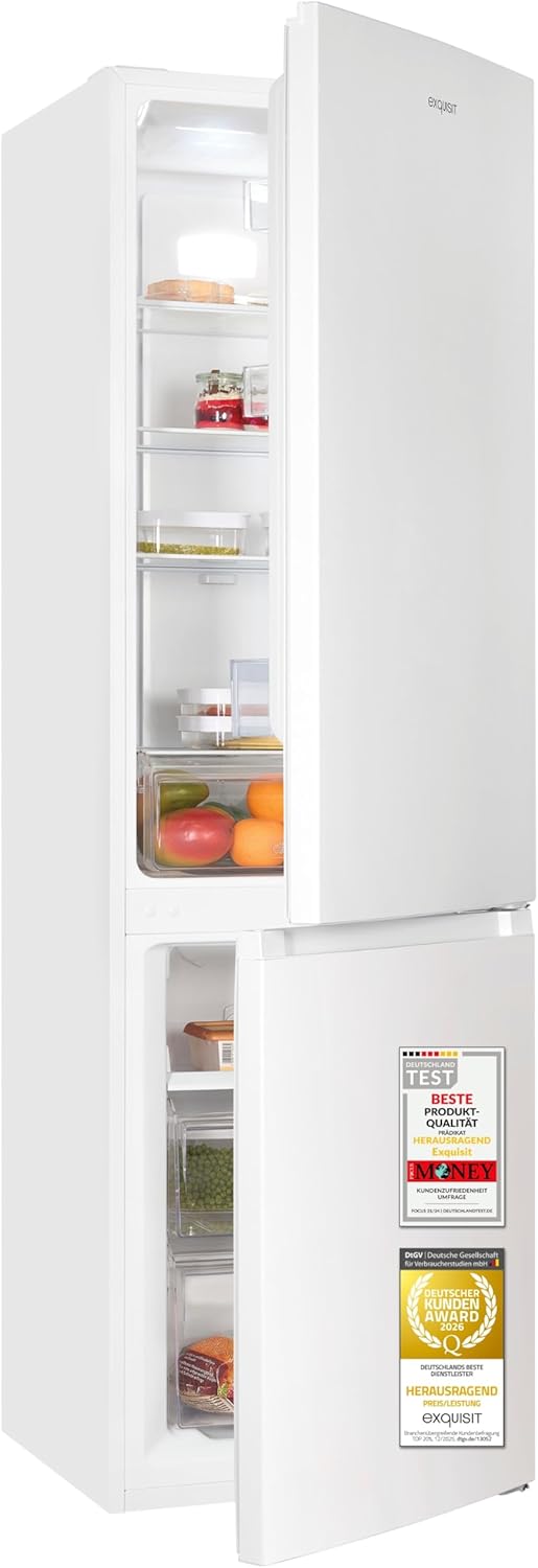 Exquisit Kühl-Gefrierkombination 253 l No Frost | Energieklasse C | leise 39 dB | schmal 54,5 cm | Schnellgefrieren | KGC5265-70-NF-040C weiss | Weiß