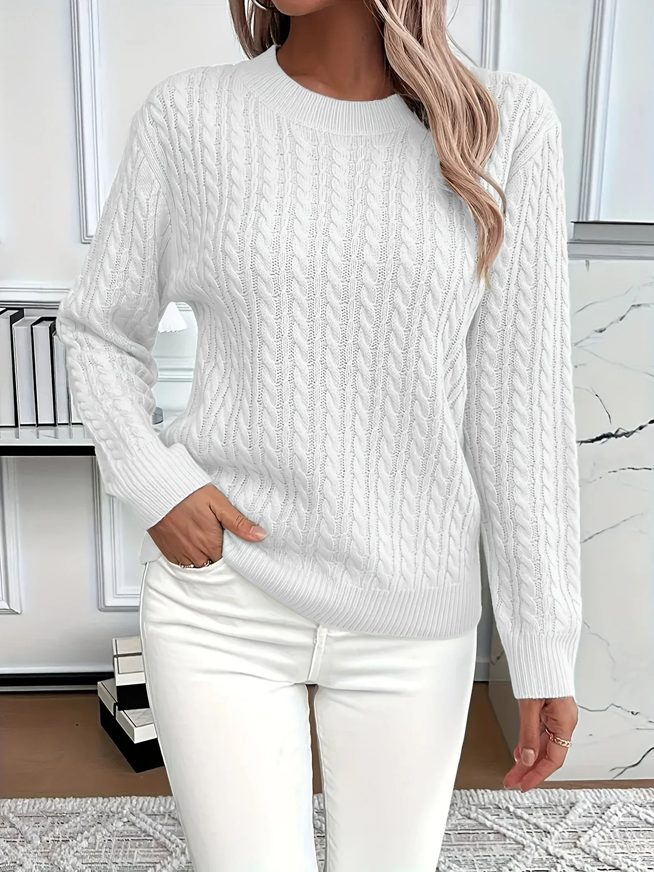 Strickpullover mit Zopfmuster f��r Damen �C Weicher und stilvoller Pullover f��r Fr��hling und Herbst
