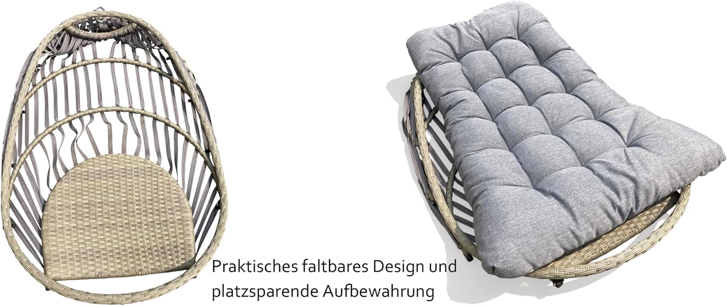 Hängesessel mit Gestell für Wohnzimmer,Garten und Balkon Geräumiger Hängekorb XXXL Größen:126HX84WX64D cm-Keine Raumunterdrückung Gefühl Premium Qualität Nylon/Polyrattan gewebt Inkl.Grau Kissen