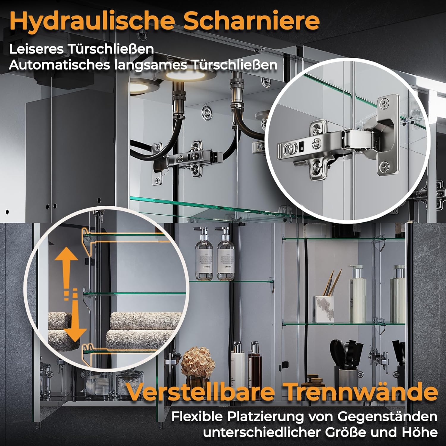 SVNR 90x65 cm Spiegelschrank Mit LED-Beleuchtung Fürs Badezimmer, 3-Türiger Badspiegelschrank Beleuchtung Mit Bluetooth, Touch-Schalter, Antibeschlag & Steckdose (Silber)