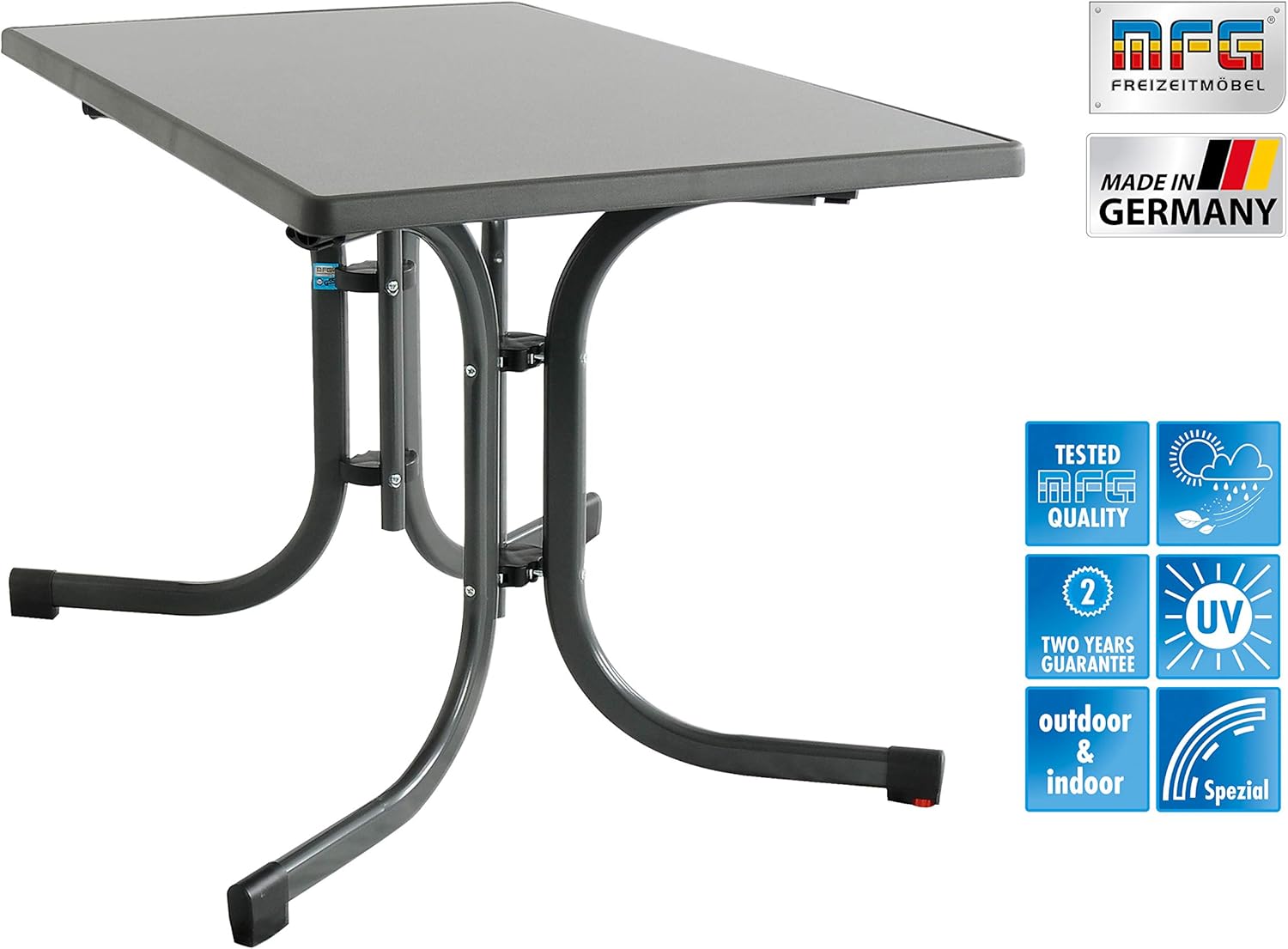 MFG Boulevard-Klapptisch 110x70 cm | Gartentisch | Wetterfest | Platzsparend klappbar | mit Niveauausgleich | anthrazit/Schiefer