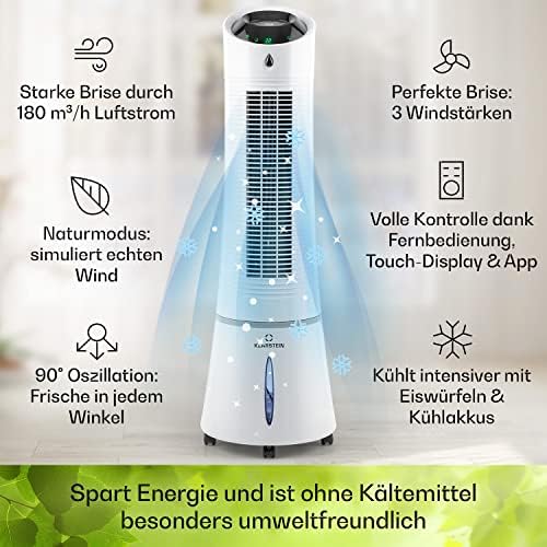 Klarstein 4-in-1: Slimme luchtkoeler, ventilator, luchtbevochtiger & ionisatie I 6 L watertank, oscillatie, 30 W, 210 m3/u, timer I Klimaatregelaar zonder afvoerslang, Mobiele airconditioner, Zwart-ros��goud