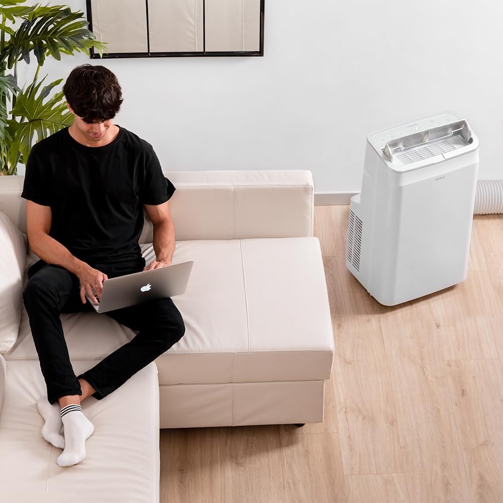 Cecotec Tragbare Klimaanlage mit Fernbedienung, WLAN und Wärmepumpe Forceclima 12800 Heizung angeschlossen. 12000 BTU, LED -Bildschirm, 5 Modi, Abdeckung 28 M2