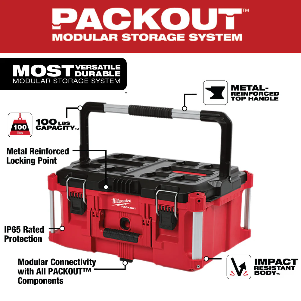 2025 Milwaukee 48-22-8425 Grote Gereedschapskist van 100 lbs Capaciteit van Polymer PACKOUT