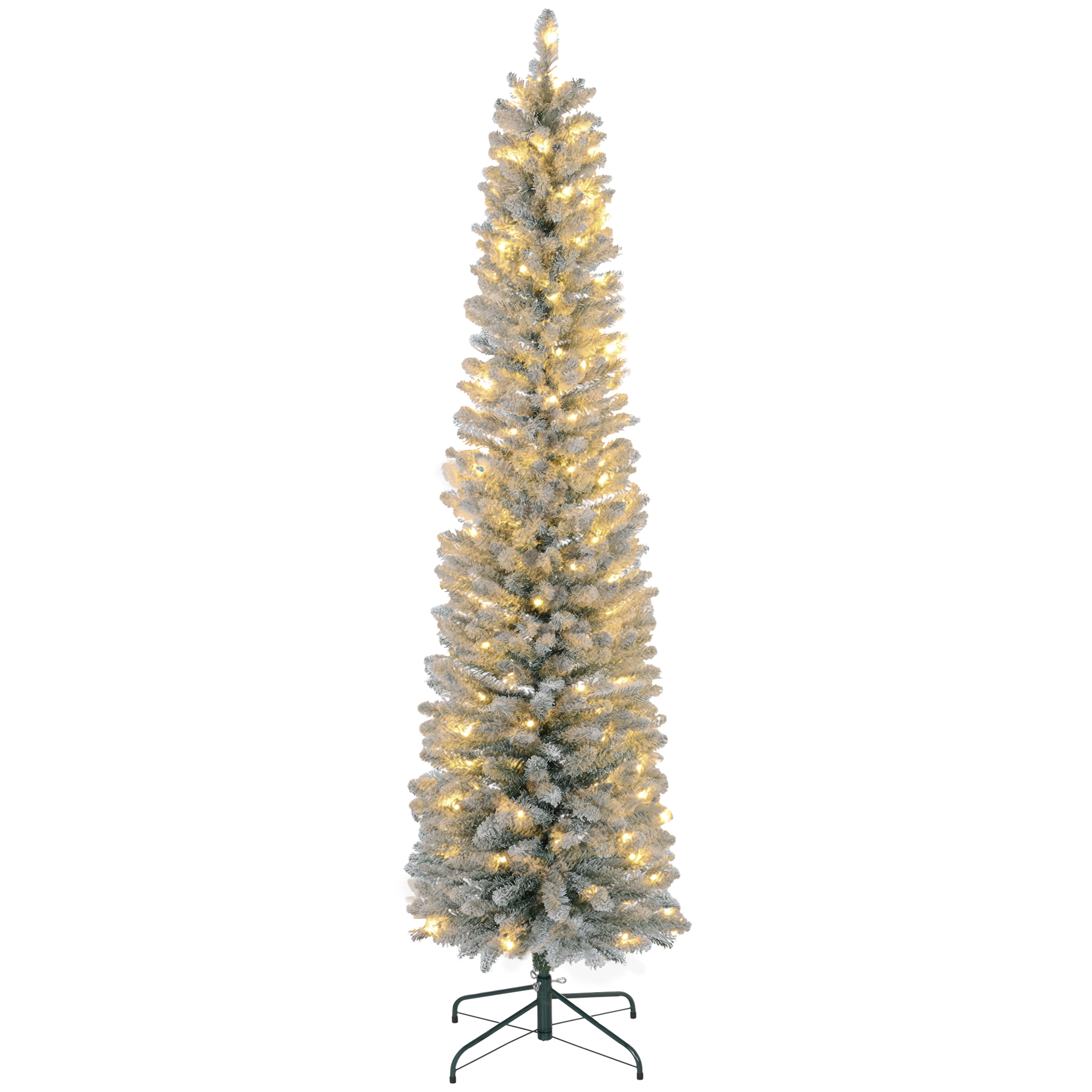 Kerstboom 210 cm, LED-Lichtslinger, Kunststof, Vlamvertragend, Metalen Basis, Groen