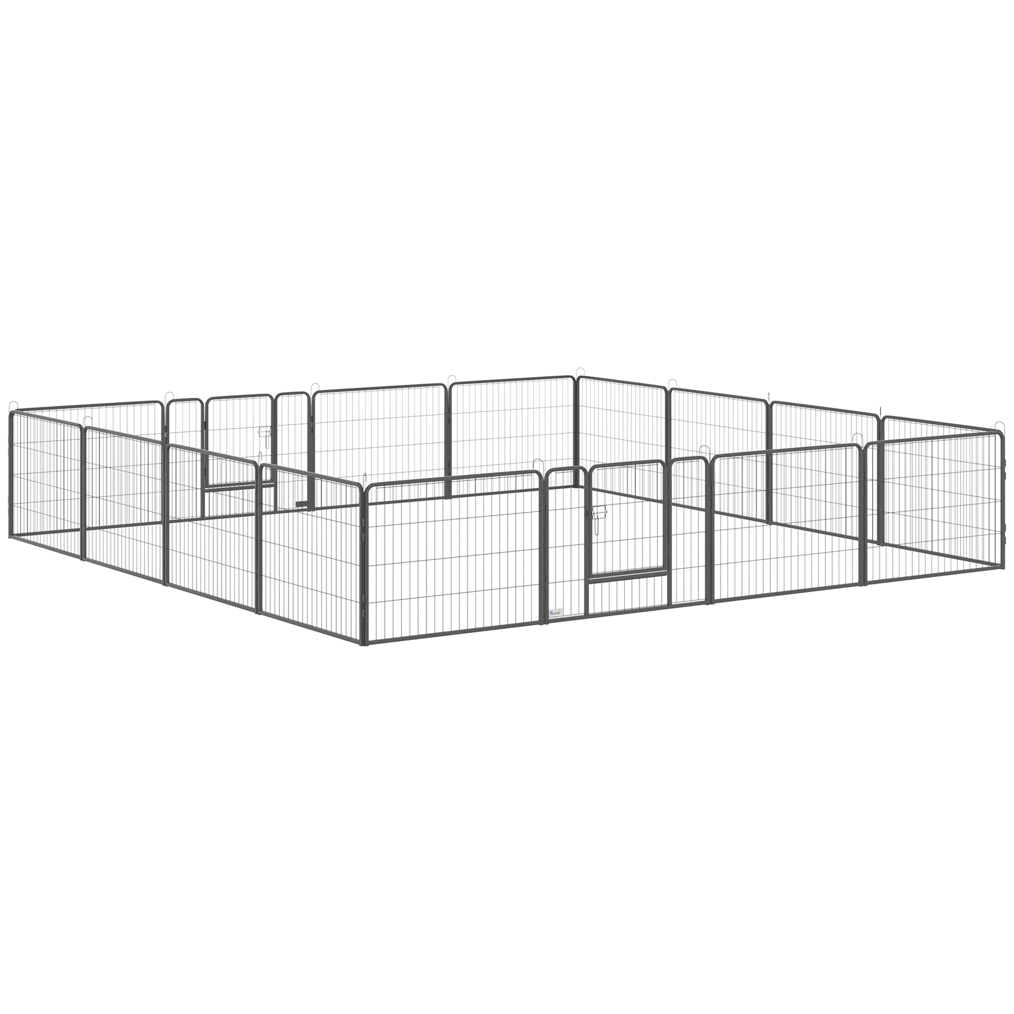 PawHut puppyren buiten 16 segmenten 60 cm hoog Pet Box Puppy Gate Hek Kinderbox Box Hond Behuizing Outdoor Grid Puppy Aanpasbaar met 2 Deuren Staal Grijs