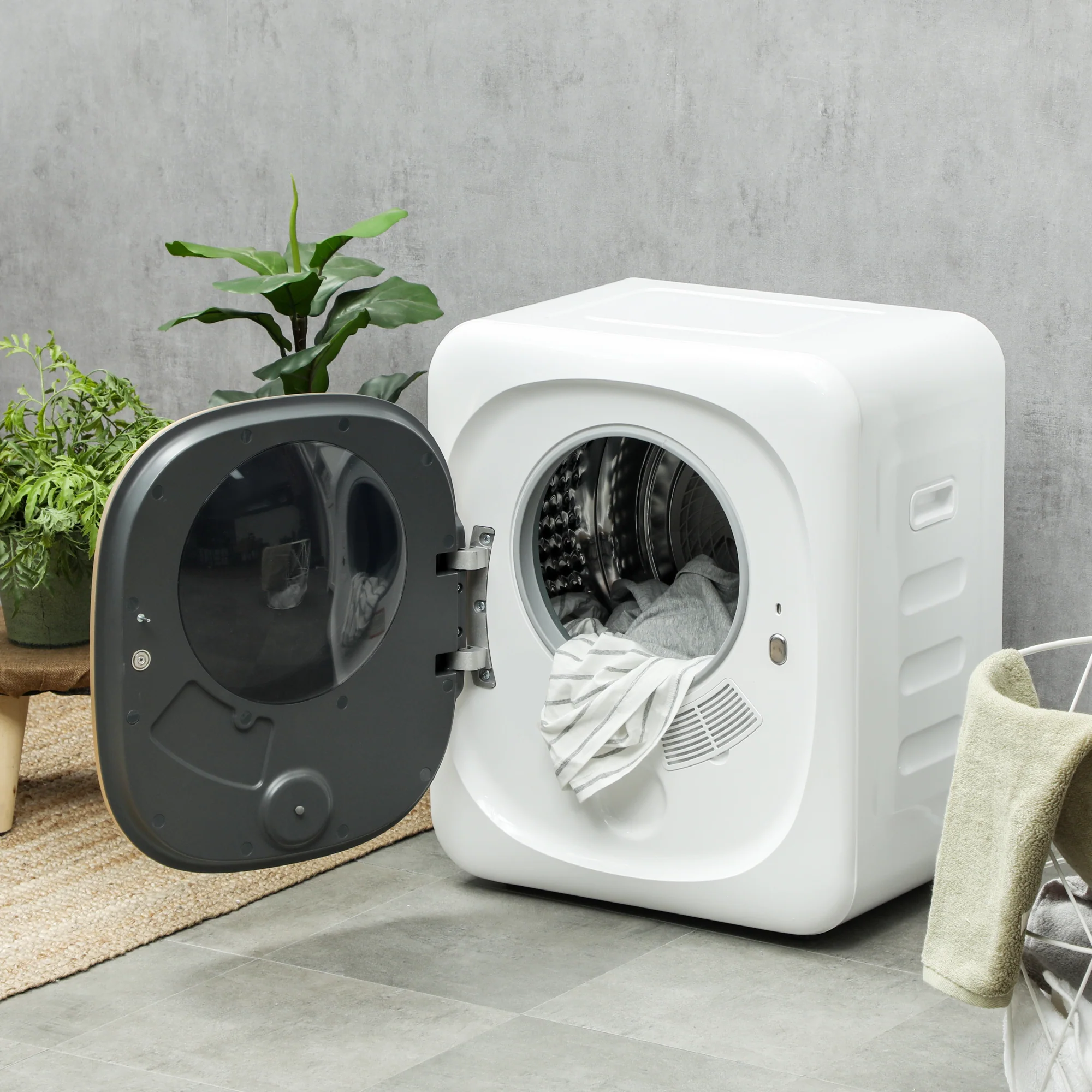 HOMCOM Wasdroger met UV-Desinfectie, Compact Ontwerp, 4 kg Capaciteit, Roestvrijstaal, Wit