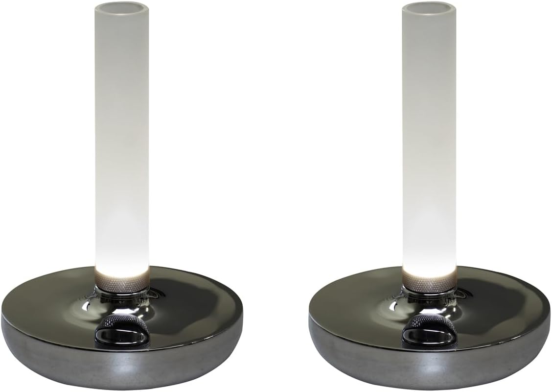2er Set Außentischleuchte und Blumenvase mit Akkubetrieb, Silber Höhe 20cm