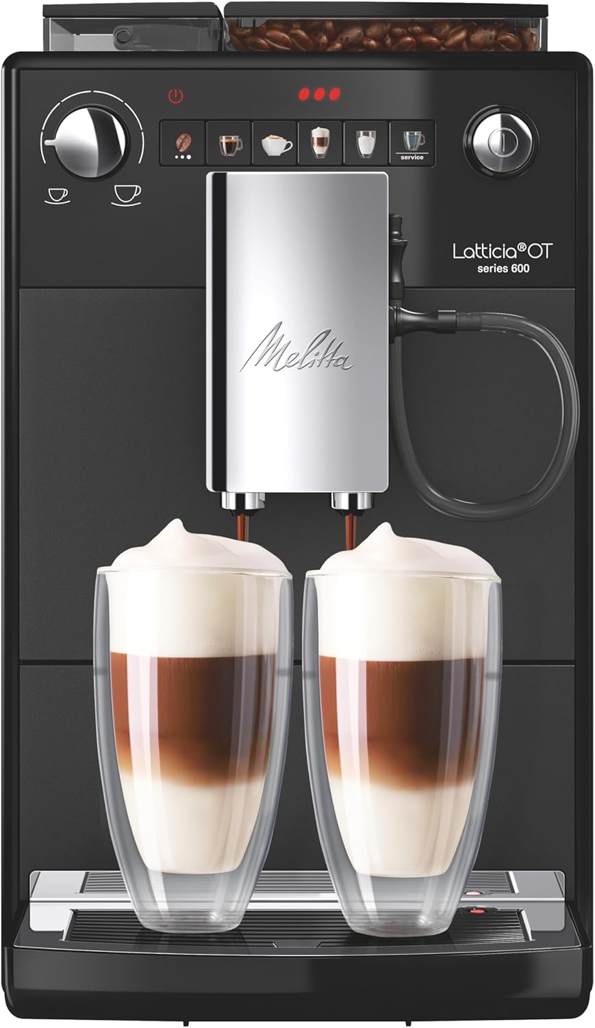 Melitta Latticia OT - Kaffeevollautomat mit Milchsystem, Kaffeemaschine mit Mahlwerk für z. B. Kaffee oder Cappuccino, silber/schwarz