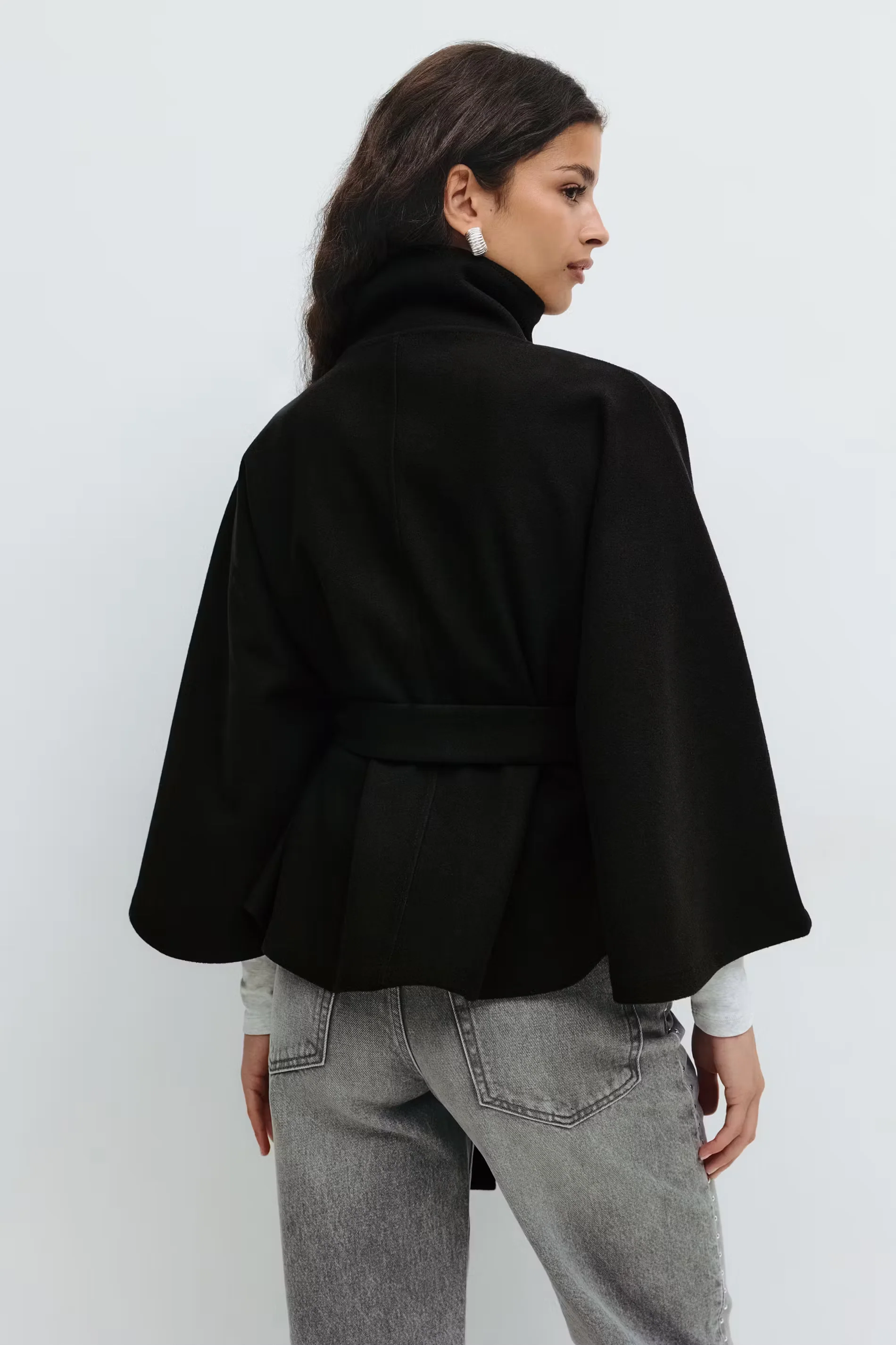 Eleganter Damenmantel mit G��rtel & hohem Kragen