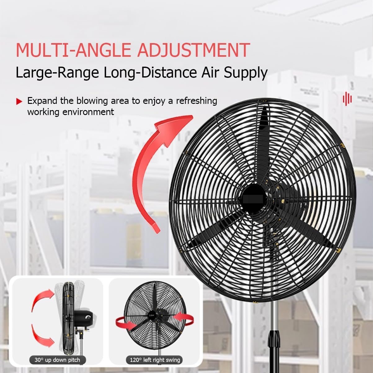 Wandventilator Mit Aluminiumflügeln/120°-Oszillation, Robuster Industrie-Wandventilator Aus Metall Für Außenbereiche, Gewerbe, Garagen, Lagerhallen, Werkstätten, Fabriken, 750 Mm, 500 Mm