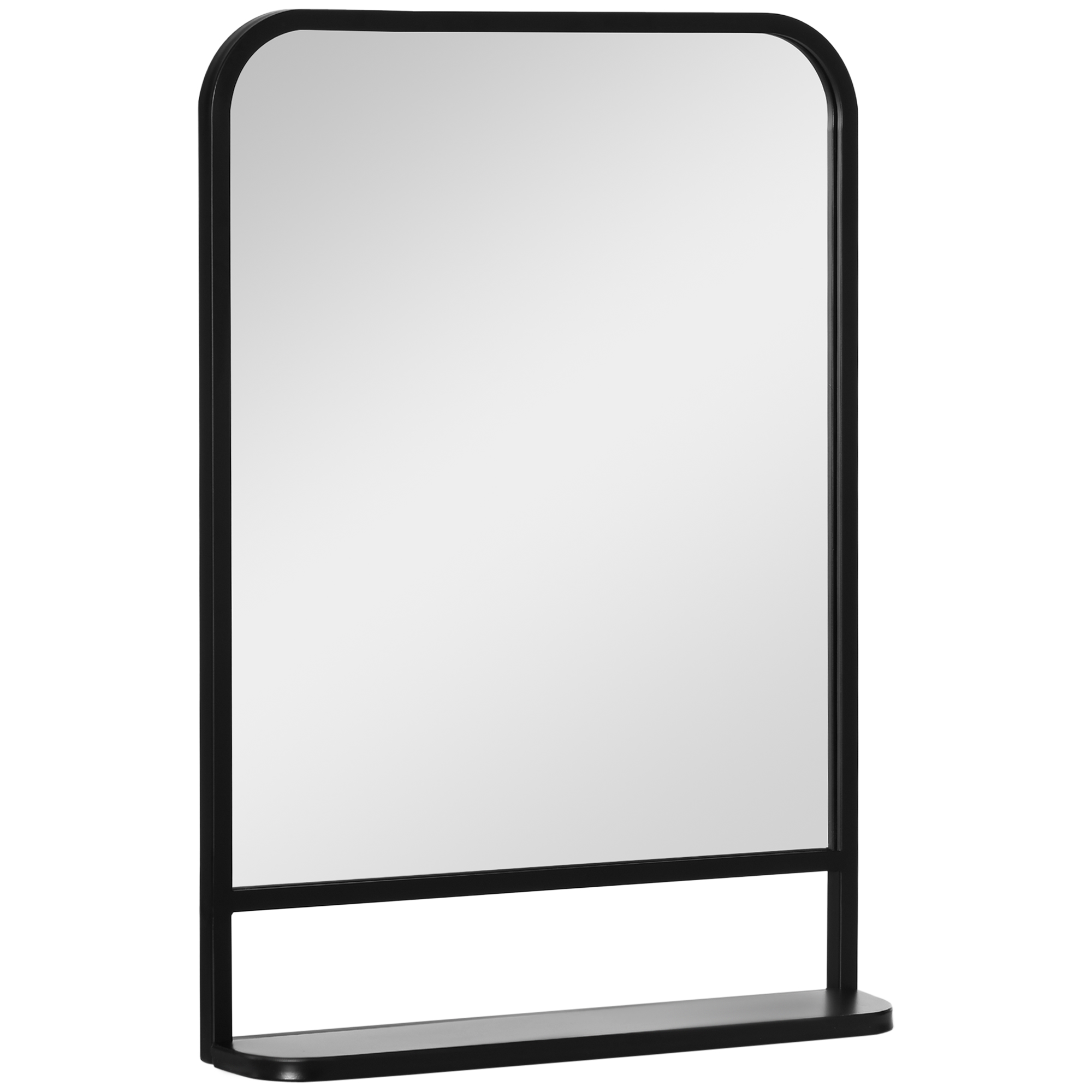 wandspiegel met metalen frame, afgeronde hoeken, 1 plank 70 cm x 10,2 cm x 50 cm zwart + zilver