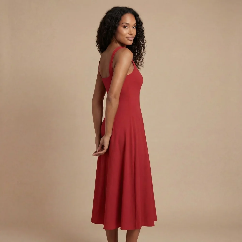 ?rmelloses Midi-Kleid mit Karree-Ausschnitt f��r Hochzeitsg?ste
