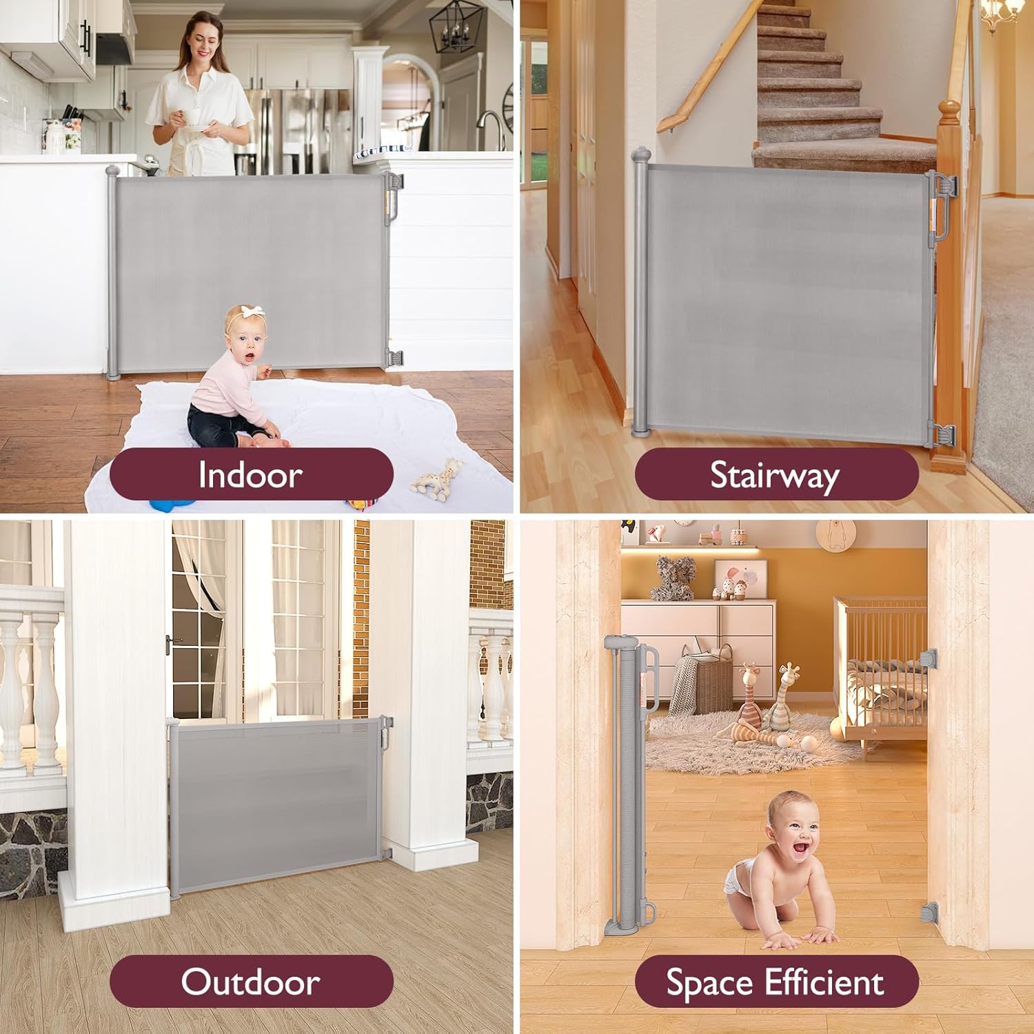 Momcozy Treppenschutzgitter Ausziehbare für Babys (Aktualisiert), 0-140 cm, 83 cm Hoch Baby Absperrgitter Treppenschutzrollo, Einhndig Bedienbar, Geeignet für Treppen/Türen/Innen & Auen, Grau
