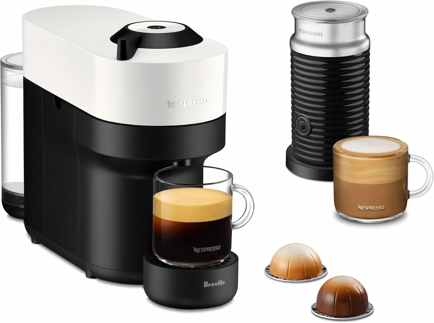Breville Nespresso Vertuo Pop in Coconut White with Aeroccino3 Frother
